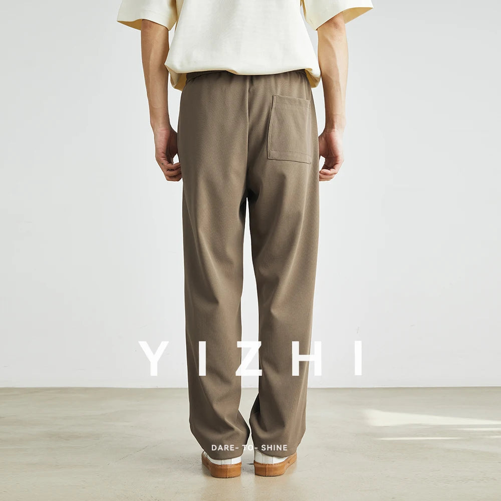 Men’s Straight-Leg Drawstring Trousers – Japanese Casual Elastic Waist Pants