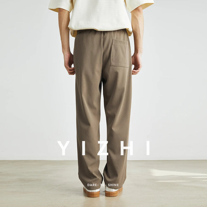 Men’s Straight-Leg Drawstring Trousers – Japanese Casual Elastic Waist Pants-HighTouch