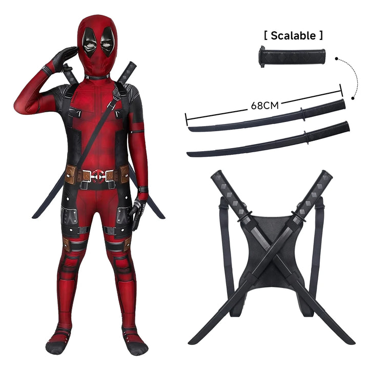 High Quality Deadpool Costume Halloween Cosplay Costume Deadpool Suit Jumpsuit deadpool Costume Carnival Festival Gift Sword Set