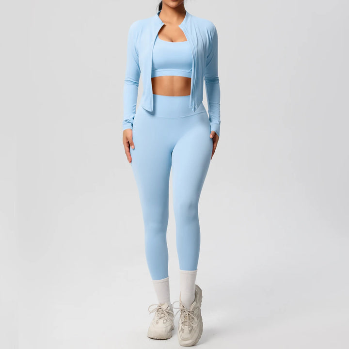 Women Gym Set 3 Piece Workout Outfit Fitness Activewear-HighTouch