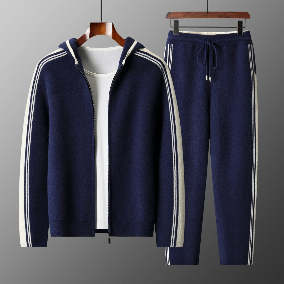 Men's Winter Merino Wool Knit Set Hooded Cardigan & Pants