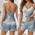 Backless Lace Satin Cami & Shorts Set-HighTouch