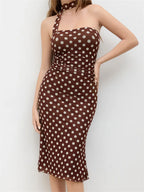 Strapless Off‑Shoulder Polka Dot Maxi Dress with Scarf – Elegant Summer Slim Fit-HighTouch