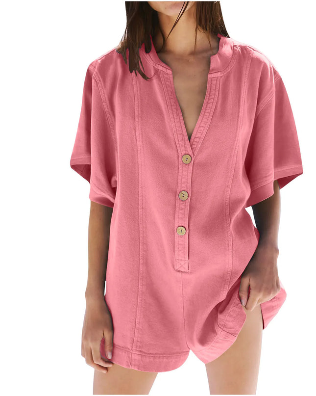 Plus‑Size Button‑Front Short‑Sleeve Romper