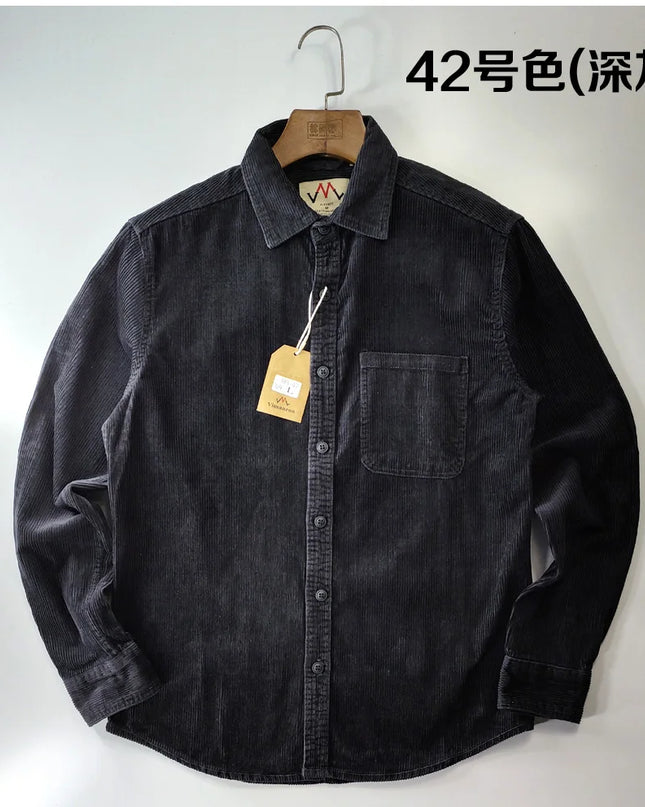 Vintage Retro Corduroy Button-Down Shirt Men –  Cotton Long Sleeve
