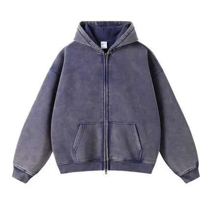 Luxury Batik‑Wash Full‑Zip Street Hoodie