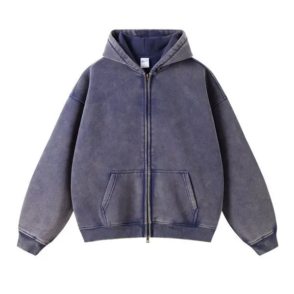 Luxury Batik‑Wash Full‑Zip Street Hoodie-HighTouch