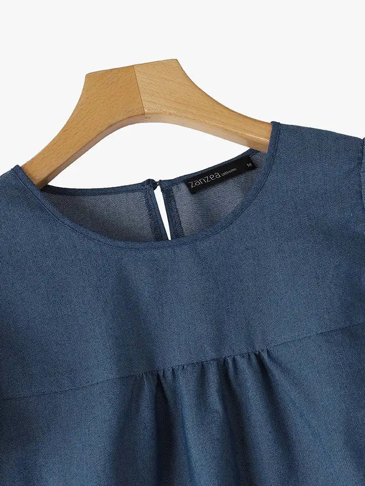 Camicia in denim con pizzo e toppe Zanzea – Maglia estiva informale per donne