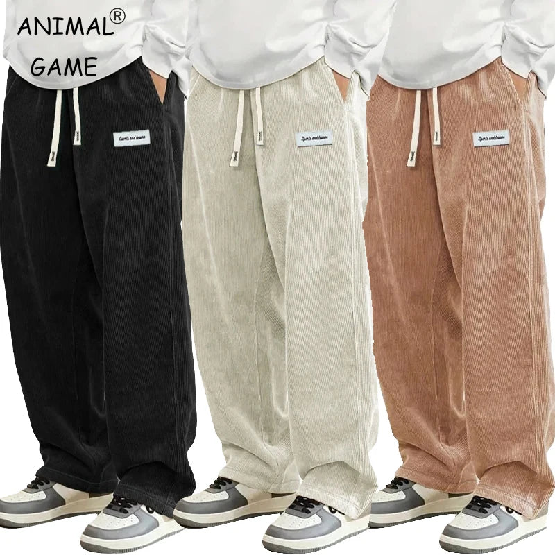 Men’s Loose Fit Corduroy Baggy Trousers-HighTouch