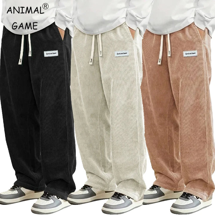 Men’s Loose Fit Corduroy Baggy Trousers-HighTouch