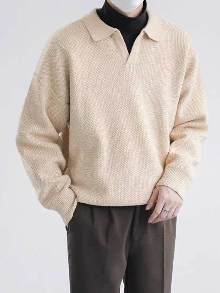 Vintage Y2K V-Neck Pullover Sweater Men-HighTouch