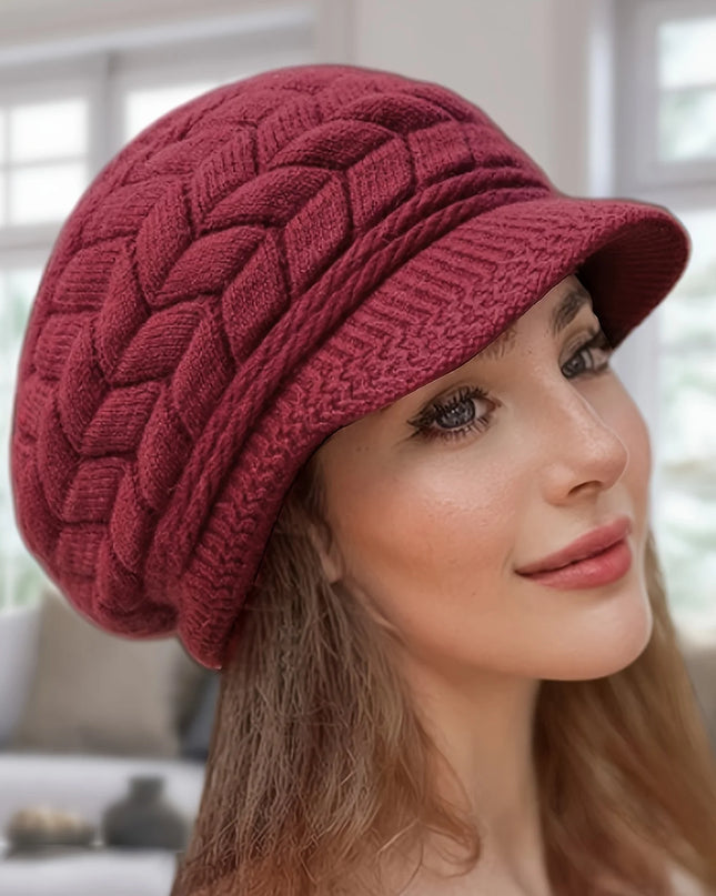 Women’s Retro Knit Winter Hat with Visor