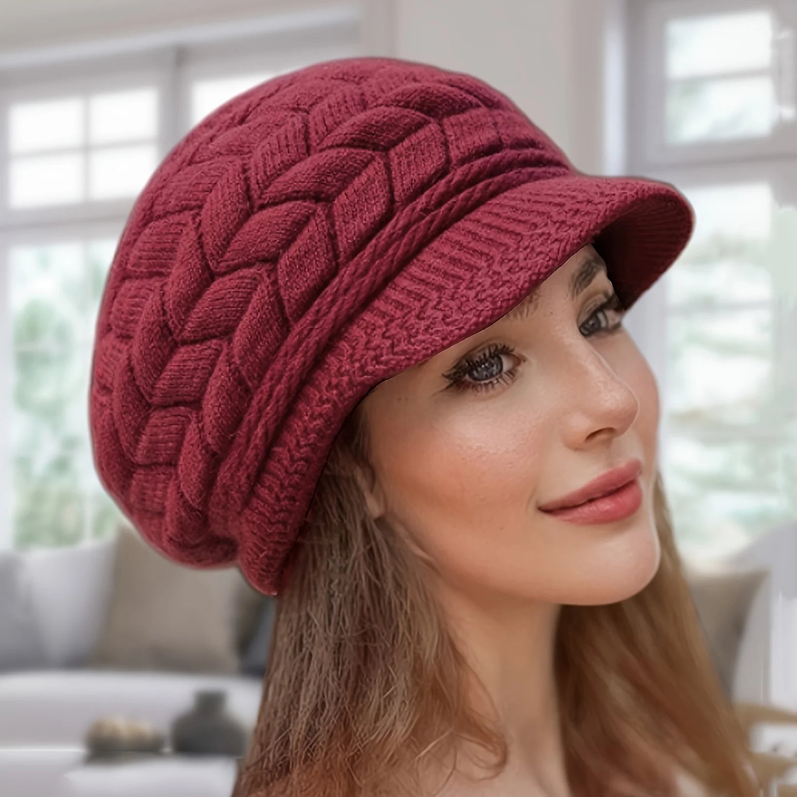 Women’s Retro Knit Winter Hat with Visor