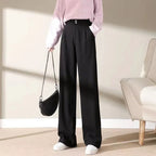 Women High Waist Wool Blend Straight Leg Trousers-HighTouch