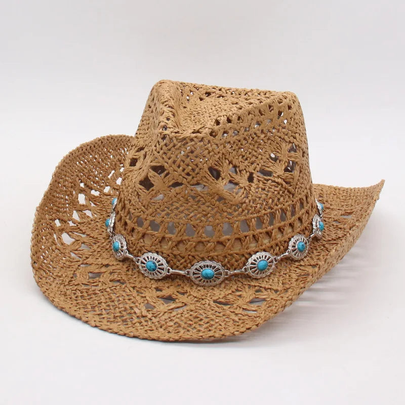 Bohemian Straw Cowboy Sun Hat – Wooden Beads