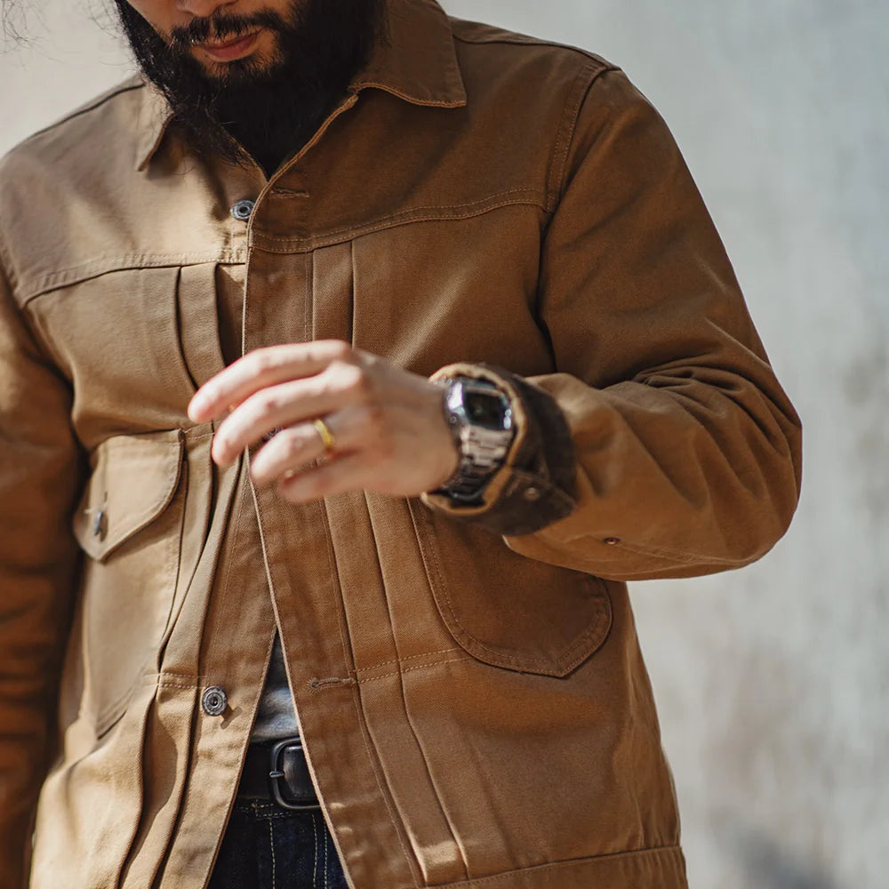 Vintage Canvas Rancher Jacket Men – Heavyweight Khaki Utility Coat-HighTouch