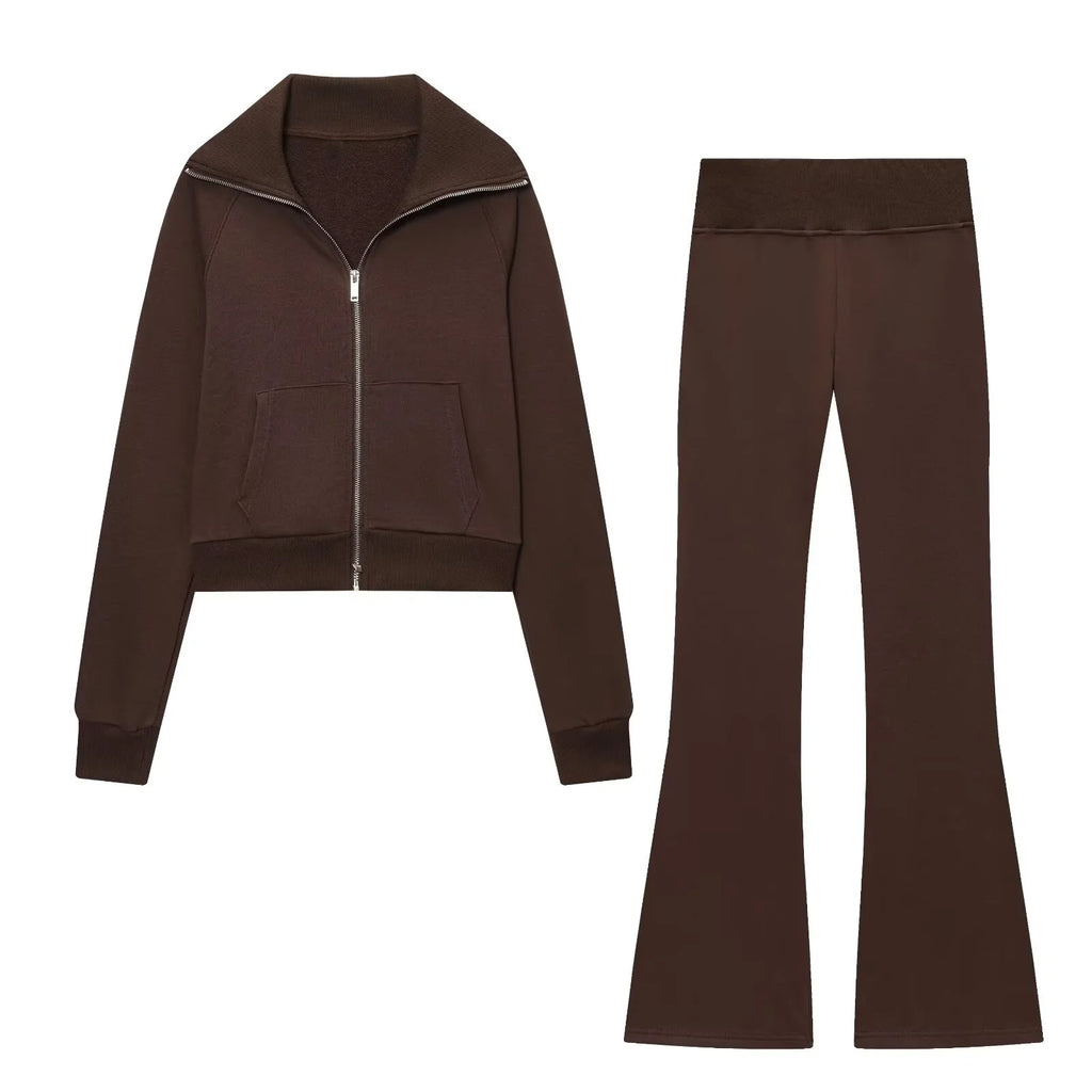 Women’s Fleece Jacket & High-Waisted Flared Pants – Autumn Set-HighTouch