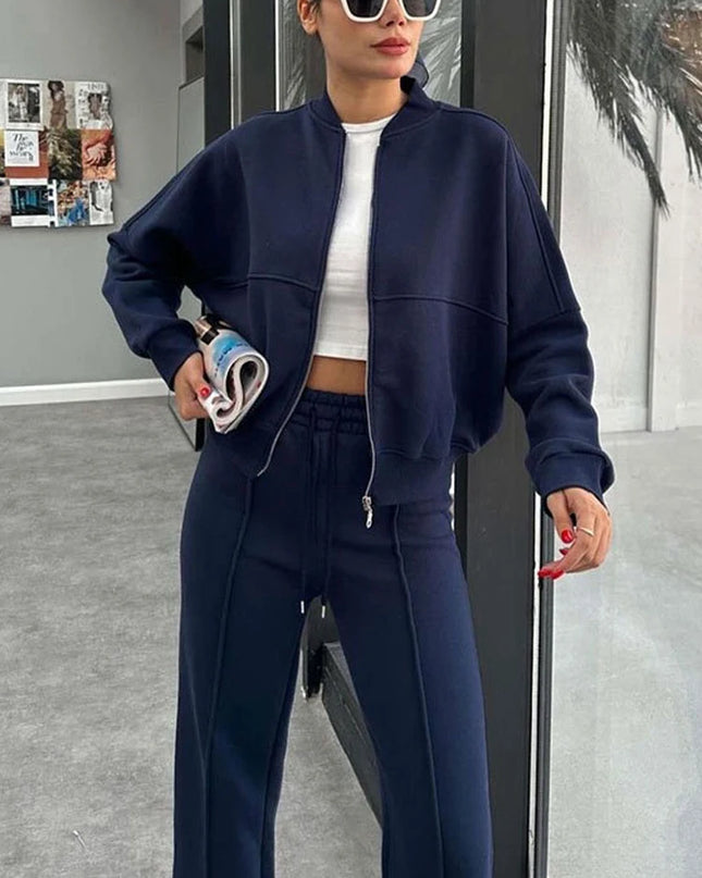 Women’s Matching Zipper Jacket & High-Waist Jogger Set