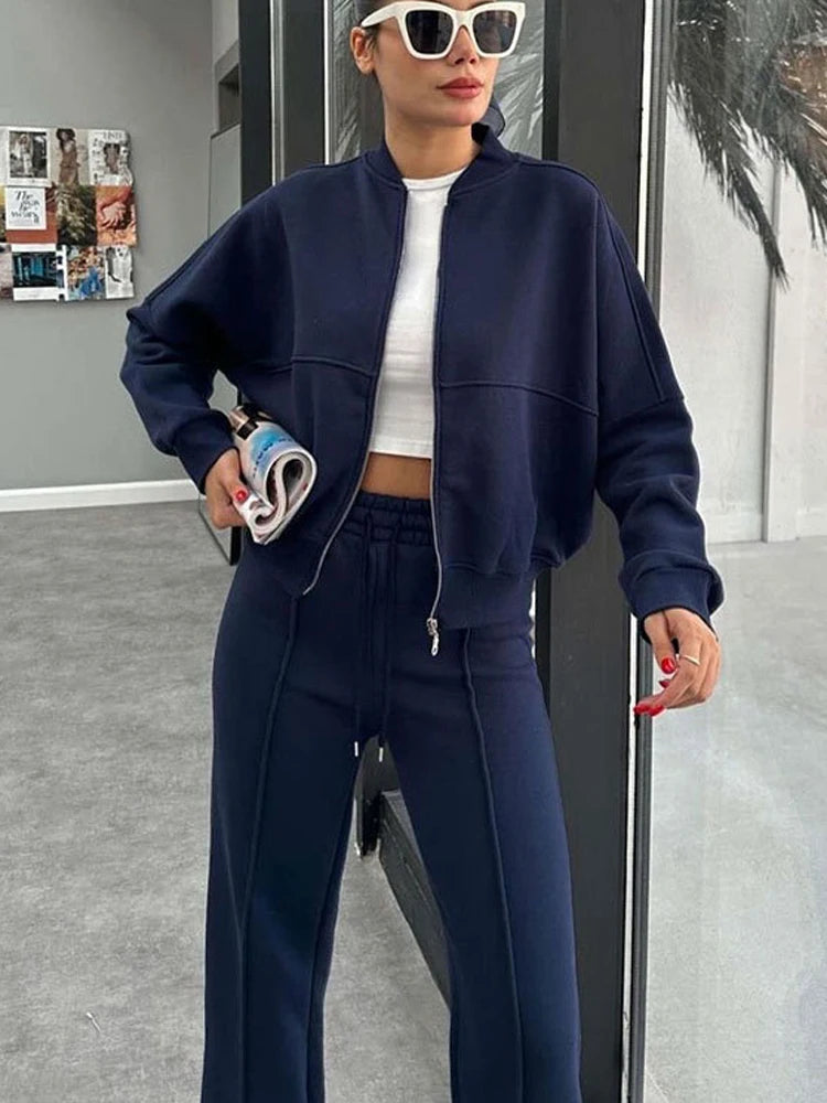 Women’s Matching Zipper Jacket & High-Waist Jogger Set-HighTouch