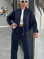 Women’s Matching Zipper Jacket & High-Waist Jogger Set-HighTouch