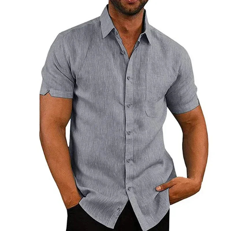 Camicia da uomo in cotone e lino a maniche corte