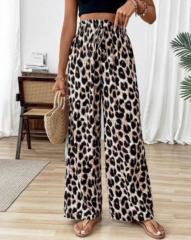 Mia Muse Leopard Print High-Waist Straight-Cut Pants – Stylish Summer Casual