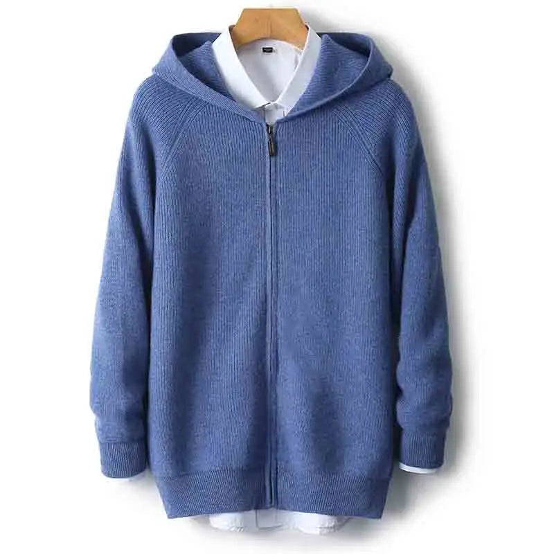 Wool Zip Hoodie Cardigan Men ‒ Thick Knit Autumn/Winter Zip Jacket-HighTouch