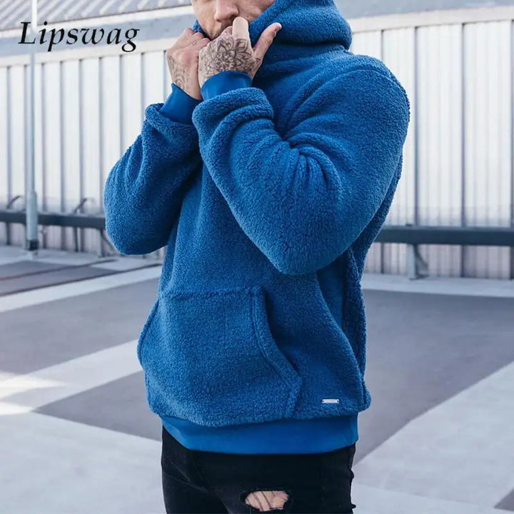 Solid Colour Zipped Fleece Hoodie Men-HighTouch