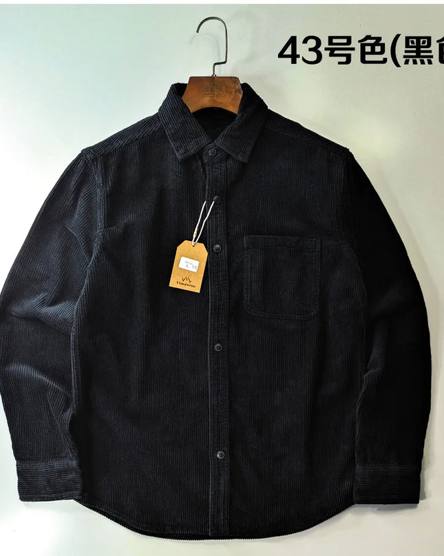 Vintage Retro Corduroy Button-Down Shirt Men –  Cotton Long Sleeve