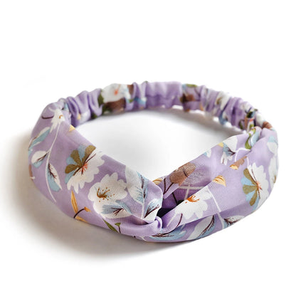 Vintage Boho Printed Cross Turban Headband – Wide Stretchy Fabric Band