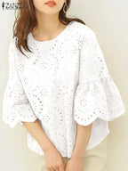 Elegant Hollow-Out Lace Blouse-HighTouch