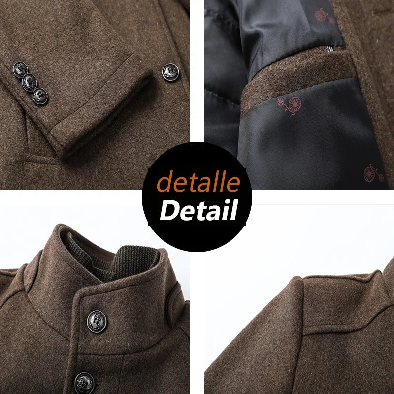 Slim Adjustable Vest Par­ka Men – Windproof Woolen Business Casual Coat-HighTouch