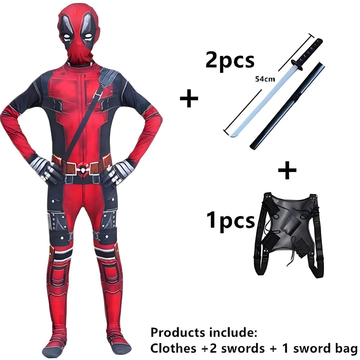 High Quality Deadpool Costume Halloween Cosplay Costume Deadpool Suit Jumpsuit deadpool Costume Carnival Festival Gift Sword Set