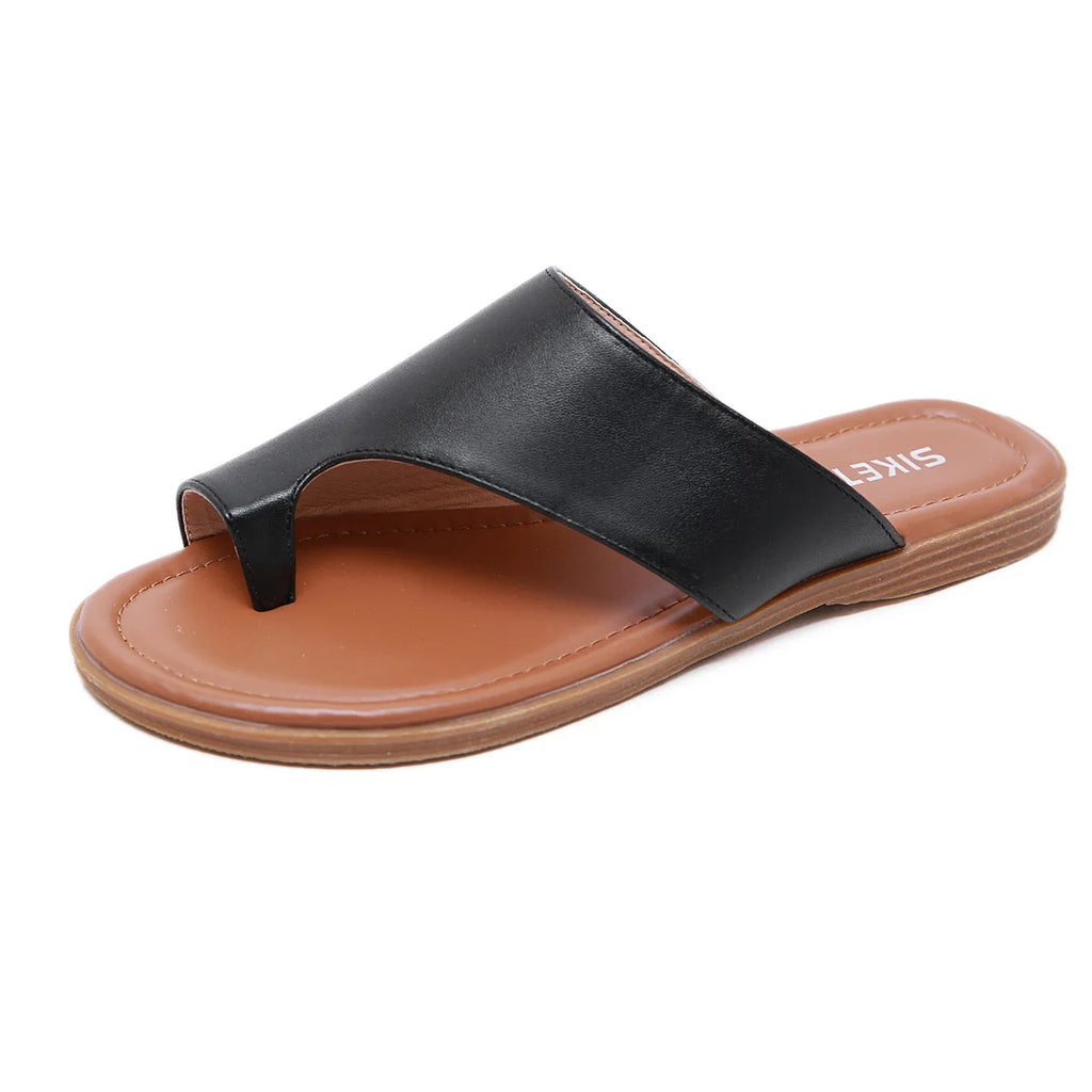 Women’s Flat Leather-Look Thong Sandals-HighTouch