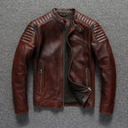 Premium Genuine Cowhide Leather Biker Jacket - Vintage Motorcycle Style, Durable & Classic-HighTouch
