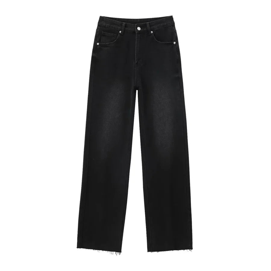 Women’s Wide-Leg High-Waist Jeans Casual Denim Pants-HighTouch