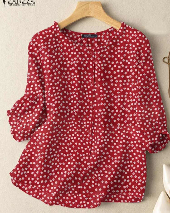 ZANZEA Floral Tunic Blouse – 3/4 Sleeve Printed Shirt for Women