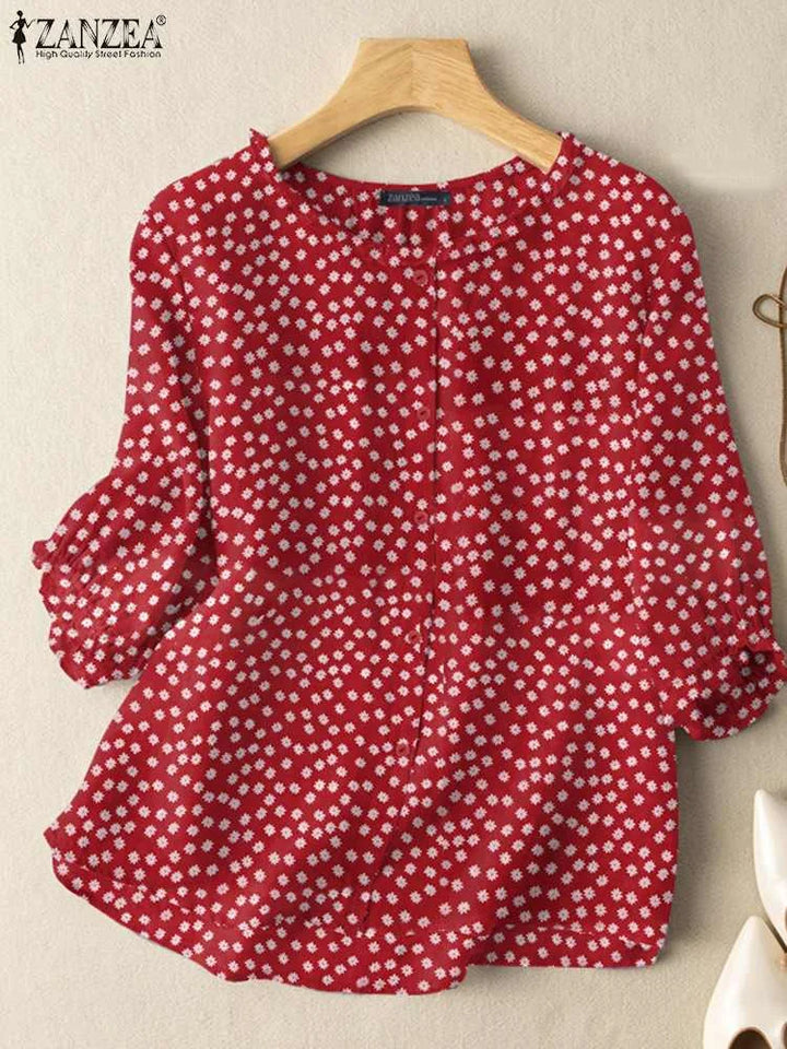 ZANZEA Floral Tunic Blouse – 3/4 Sleeve Printed Shirt for Women-HighTouch