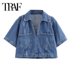 Women Blue Denim Set 2 Piece Casual Jacket and Jeans Outfit-HighTouch