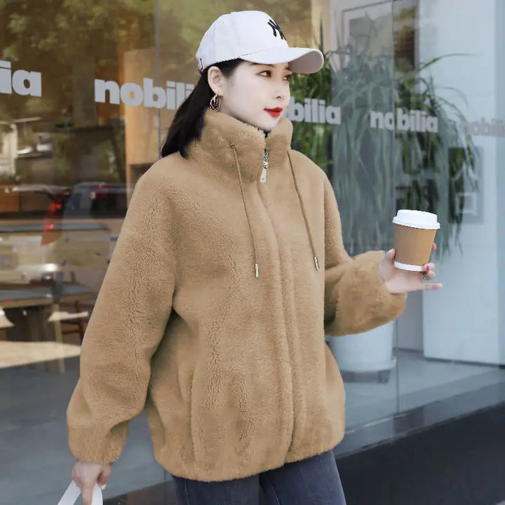 Women’s Coral Fleece Winter Coat – Warm Plush Zip Jacket-HighTouch