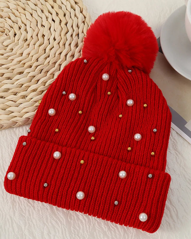 Pearl & Rhinestone Pom Pom Beanie