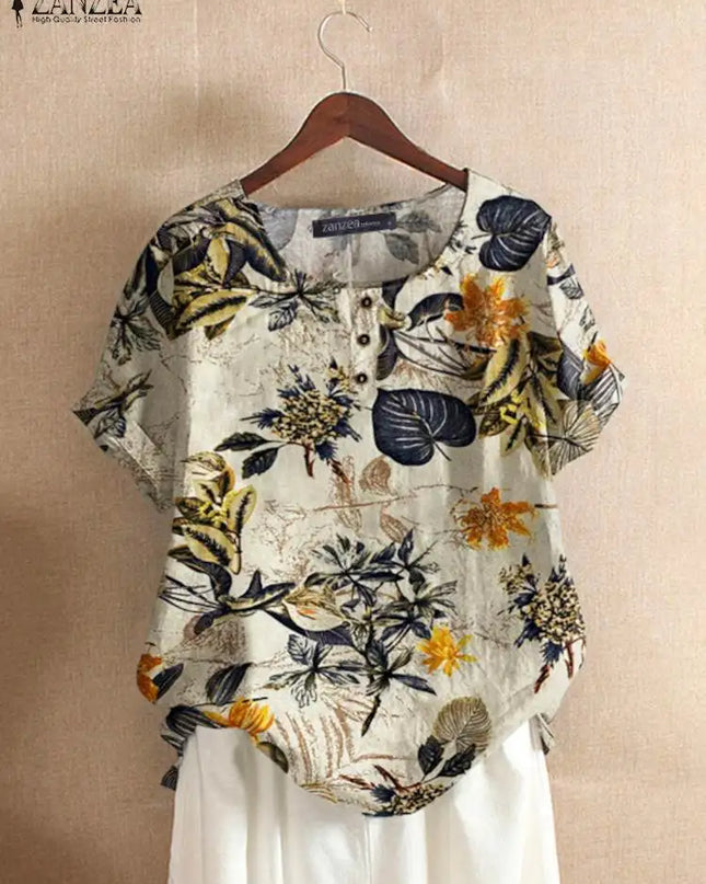 ZANZEA Floral Cotton Tunic – Summer Casual Caftan Top