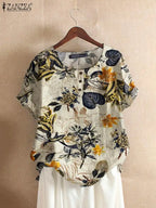 ZANZEA Floral Cotton Tunic – Summer Casual Caftan Top-HighTouch