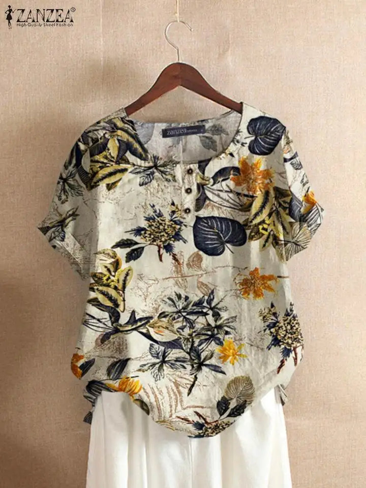 ZANZEA Floral Cotton Tunic – Summer Casual Caftan Top-HighTouch