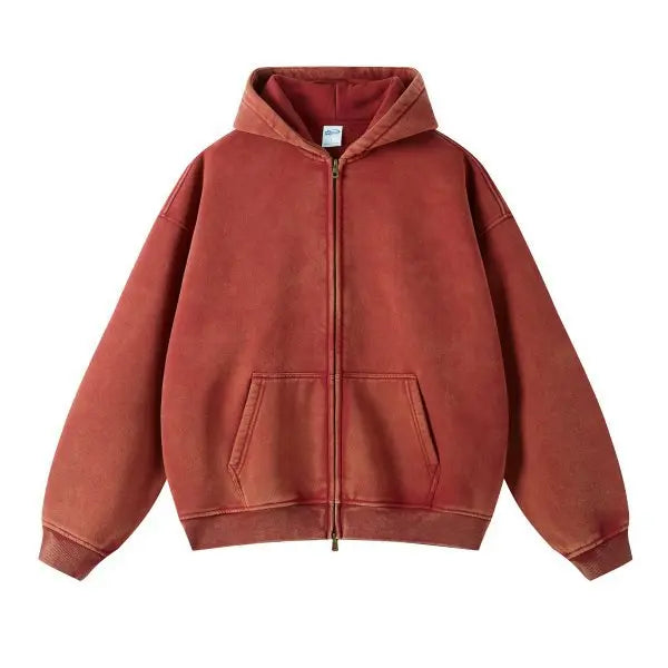 Luxury Batik‑Wash Full‑Zip Street Hoodie-HighTouch