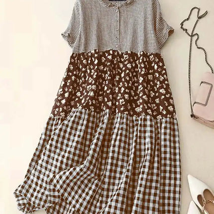 Zanzea Plaid Pleated Maxi Dress