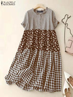 Zanzea Plaid Pleated Maxi Dress-HighTouch