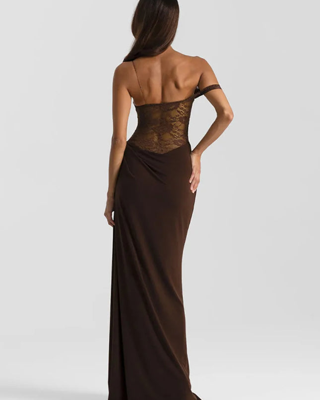 One-Shoulder Lace Maxi Dress