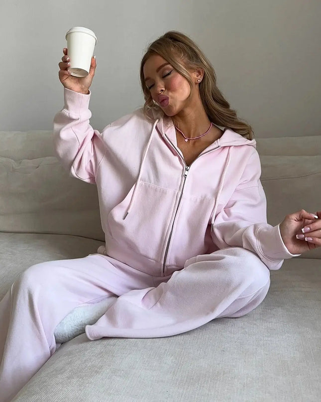 Women's Zip-Up Hoodie & Long Pants Set