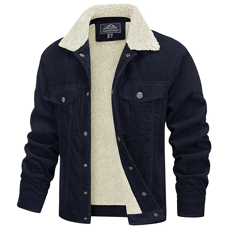 Men Corduroy Jacket Casual Vintage Button Up Coat-HighTouch